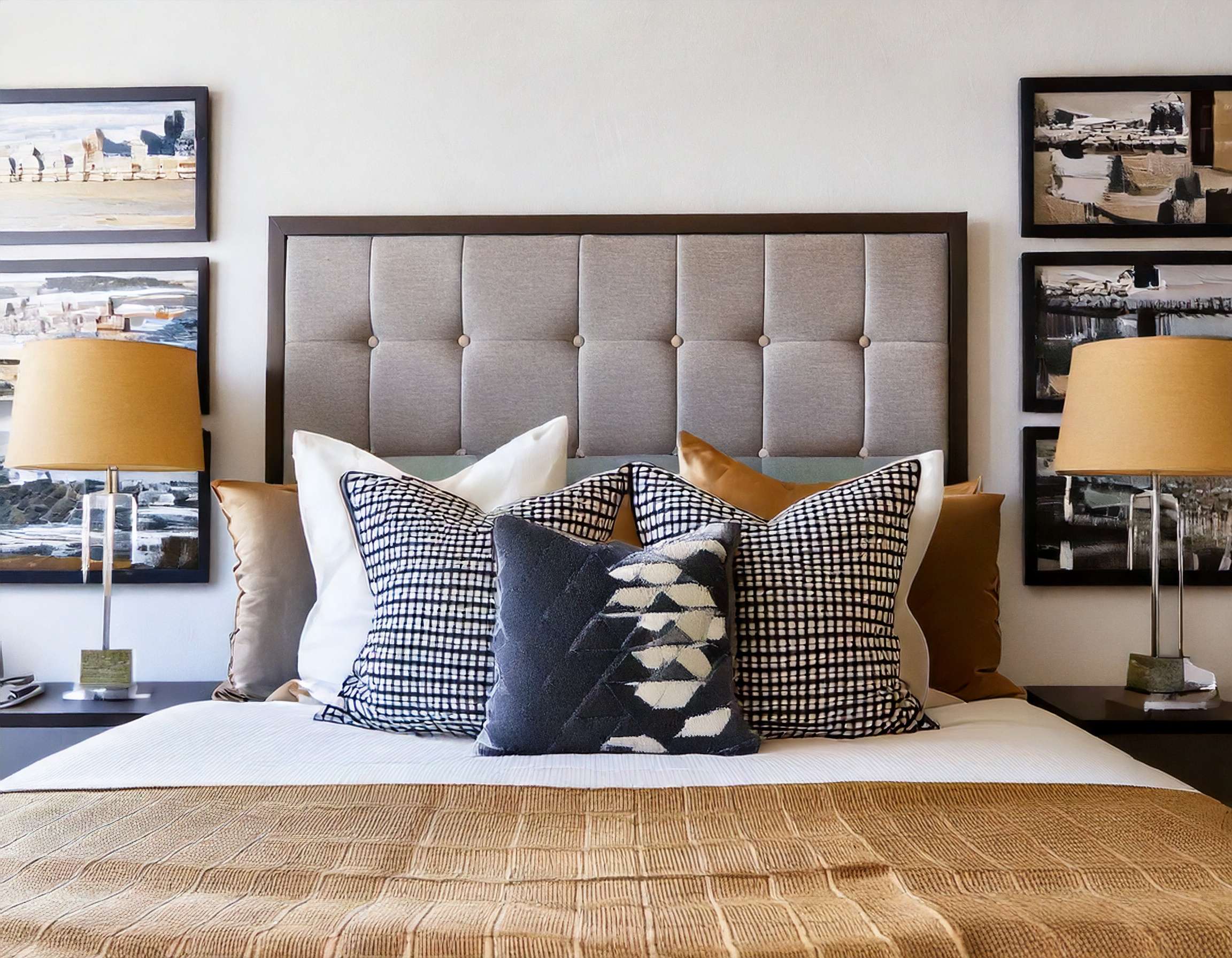 bedroom with modern side table lamps